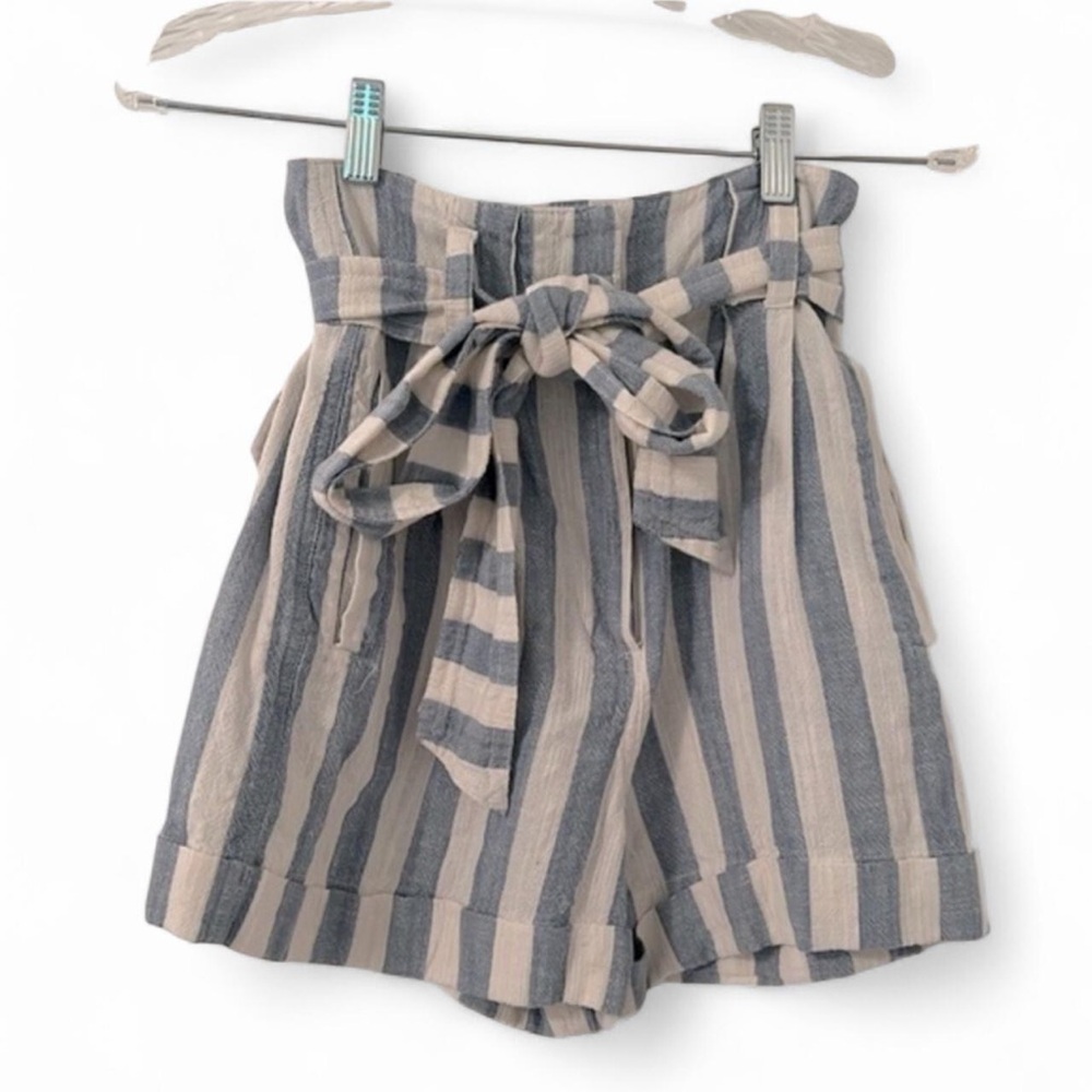 Topshop Stripe Tie Waist Linen Blend Shorts Size 2 - Picture 2 of 9